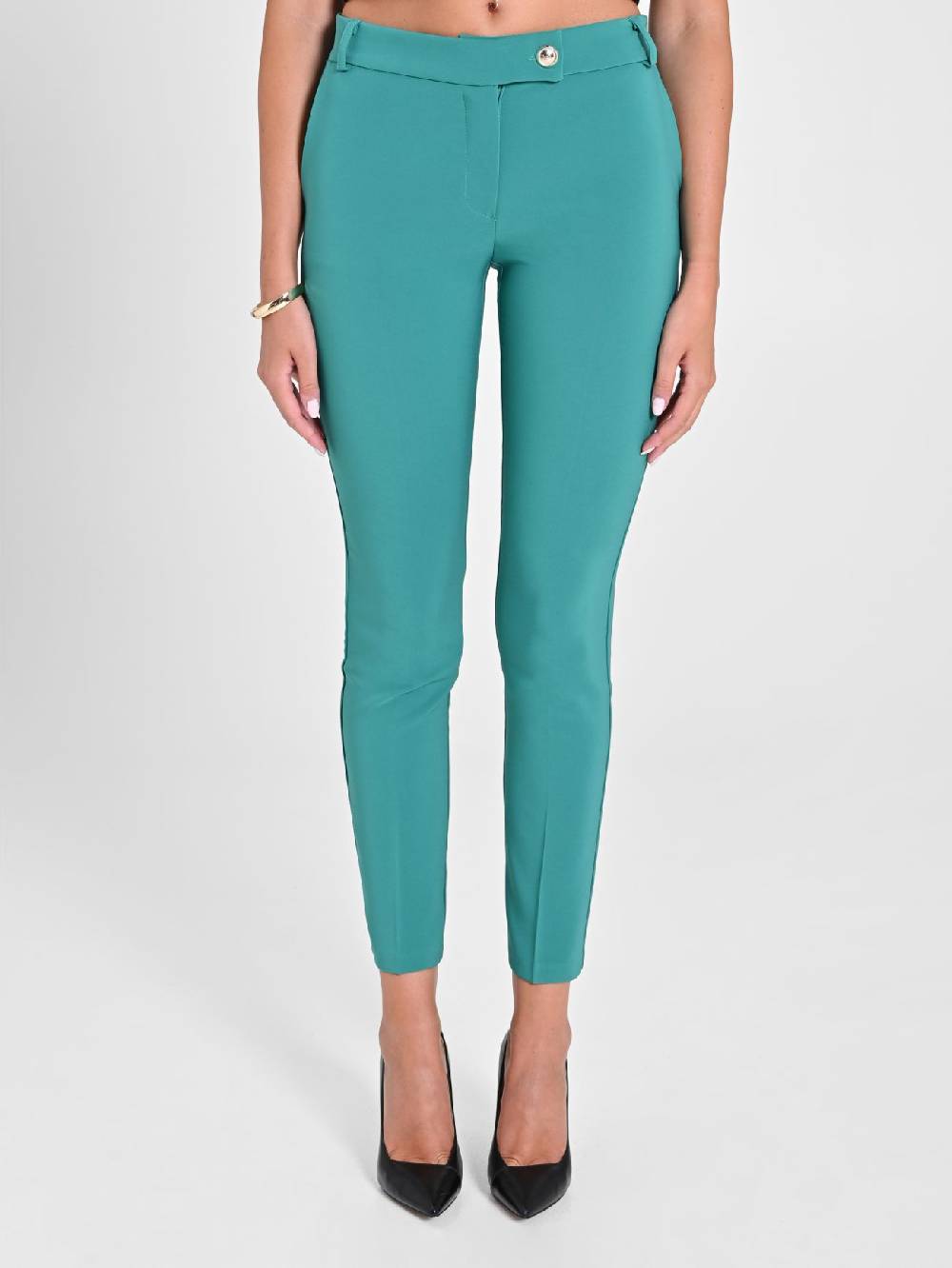 Rinascimento Pantaloni Straight in Tessuto Tecnico Verde Giada Flash Sale