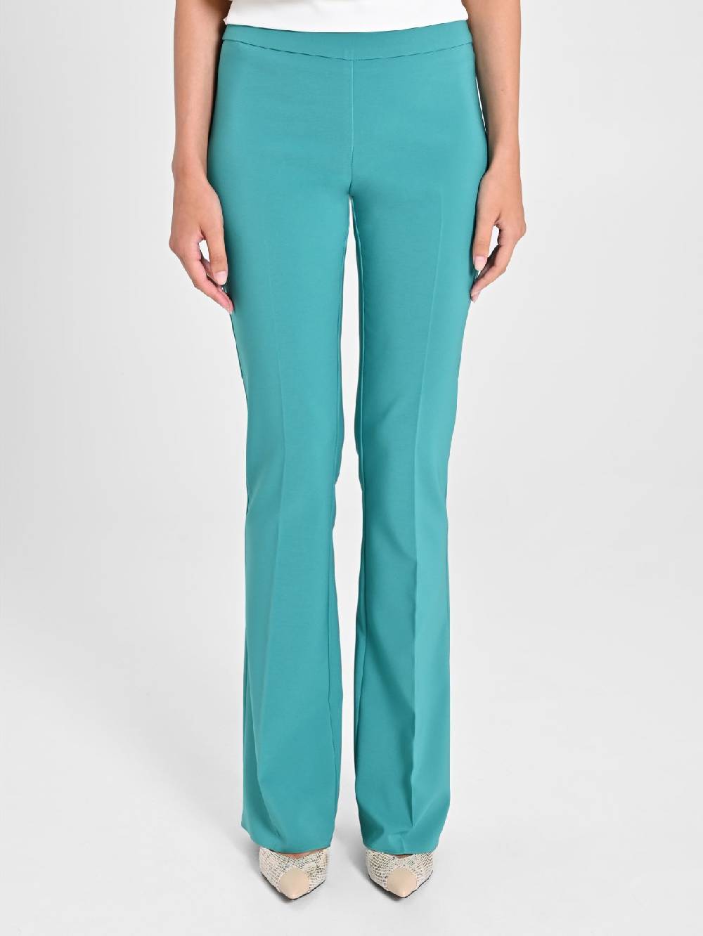 Rinascimento Pantaloni Flared in Tessuto Tecnico Verde Giada Offerta temporanea