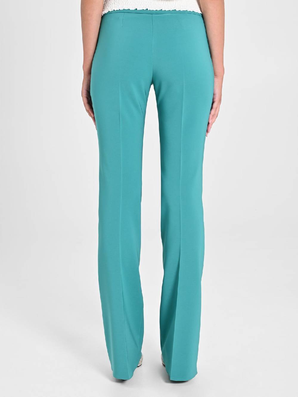 Rinascimento Pantaloni Flared in Tessuto Tecnico Verde Giada Offerta temporanea