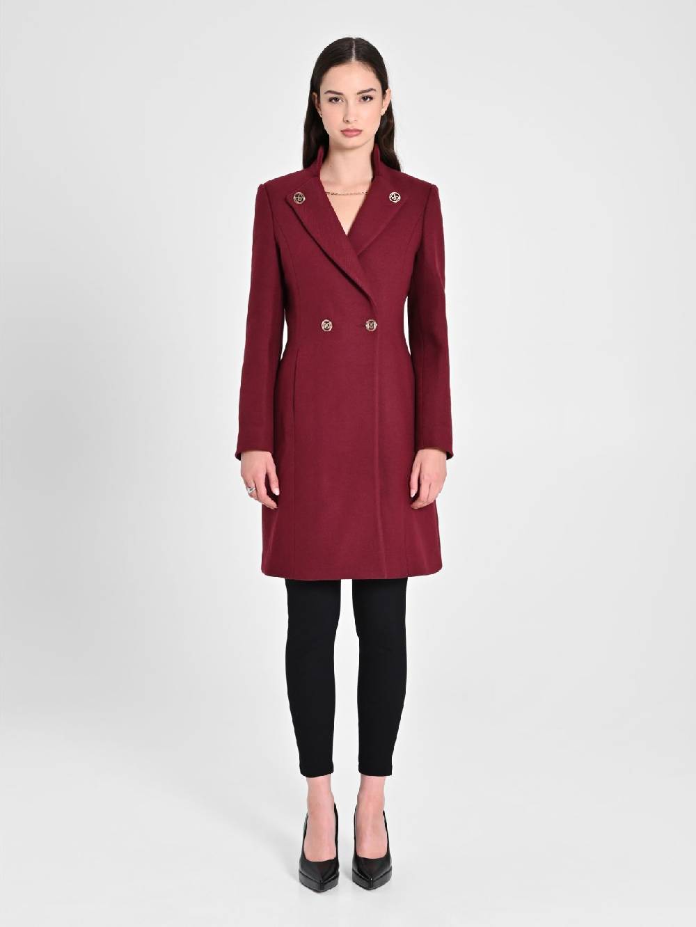 Rinascimento Cappotto Bordeaux con Collo in Piedi Liquidazione