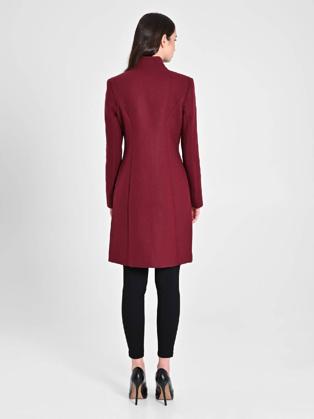 Rinascimento Cappotto Bordeaux con Collo in Piedi Liquidazione