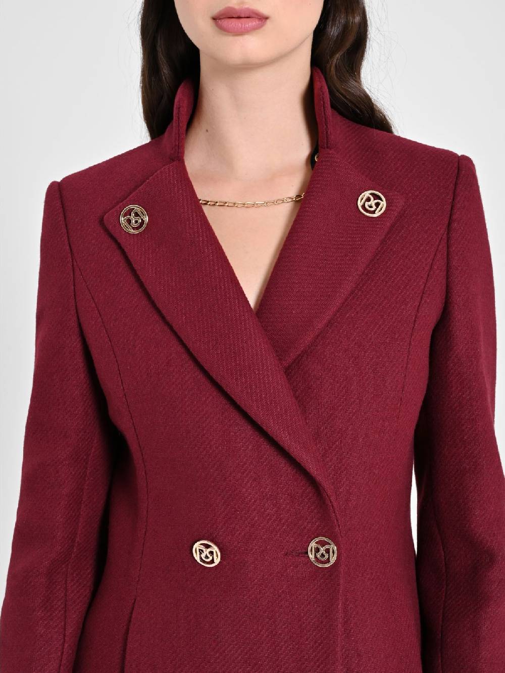 Rinascimento Cappotto Bordeaux con Collo in Piedi Liquidazione