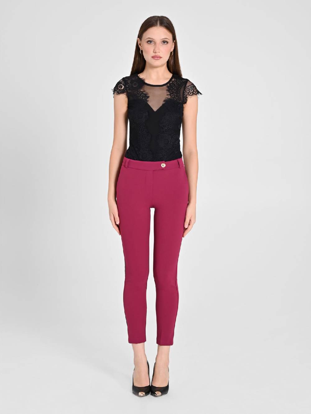 Rinascimento Pantaloni Straight in Scuba mano Crepe Bordeaux Only for today