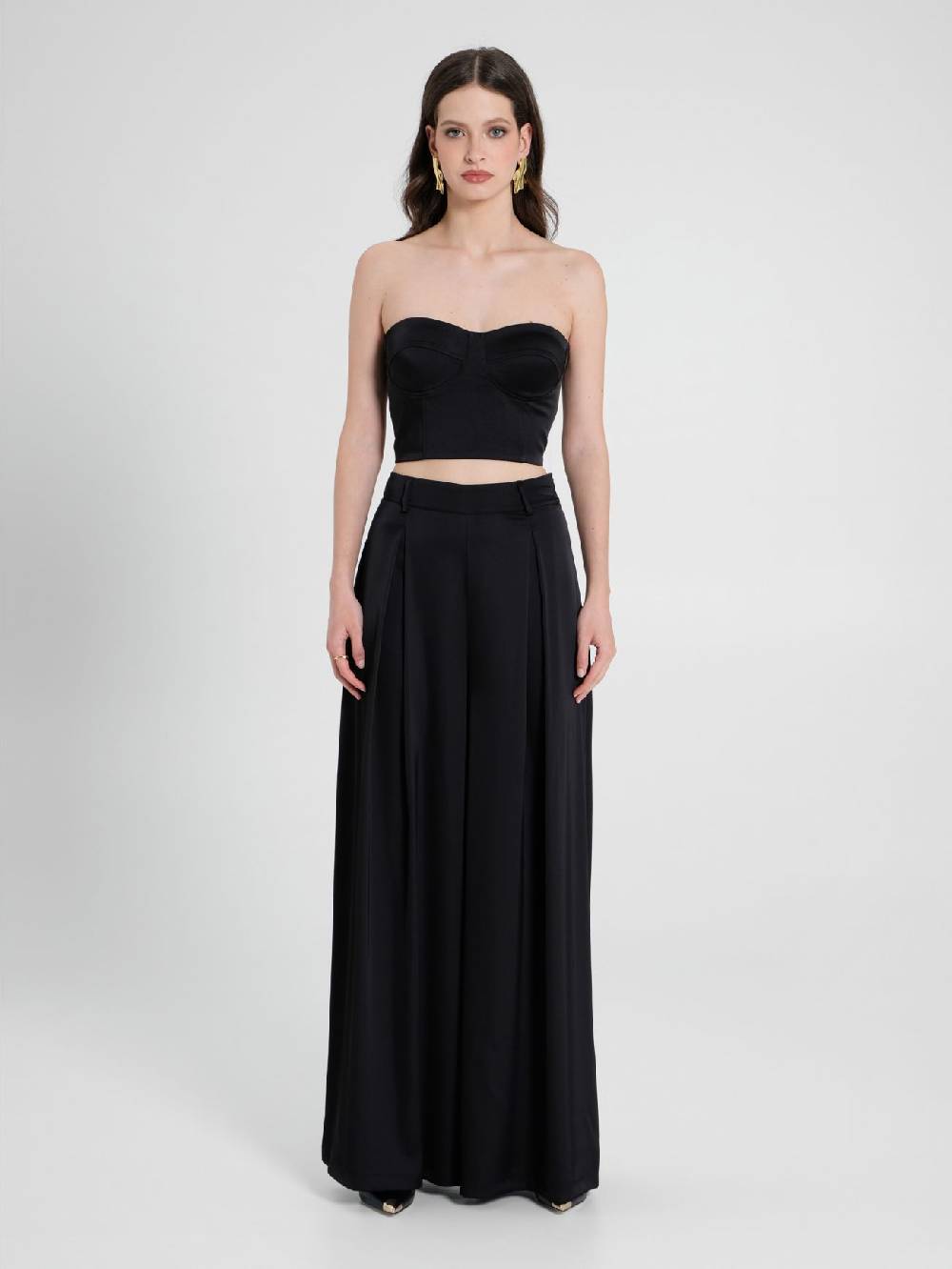 Rinascimento Pantaloni Palazzo in Satin Nero Enormi sconti