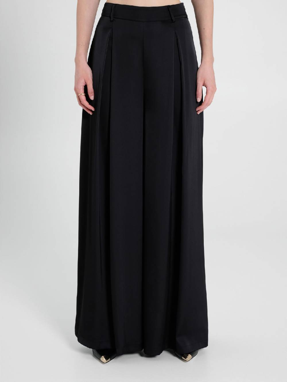 Rinascimento Pantaloni Palazzo in Satin Nero Enormi sconti