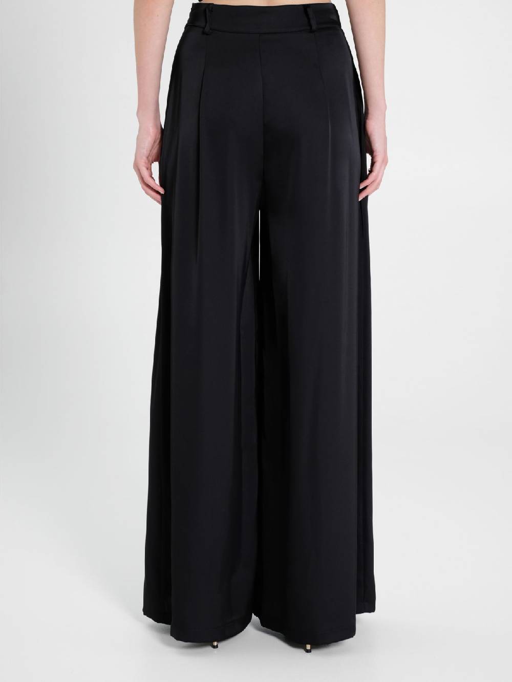 Rinascimento Pantaloni Palazzo in Satin Nero Enormi sconti
