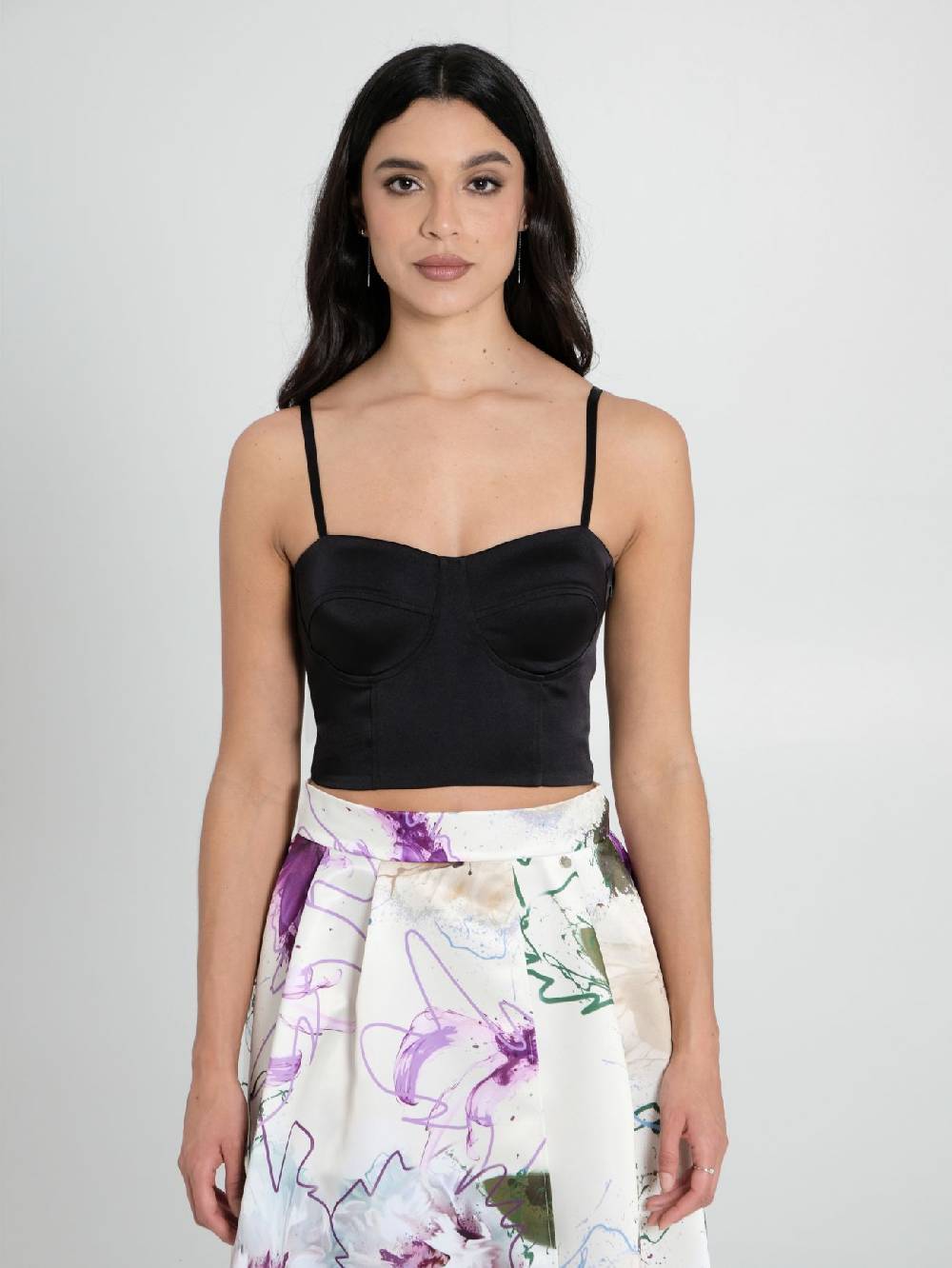 Rinascimento Top Bustier in Raso Strutturato Nero Trasporto libero internazionale