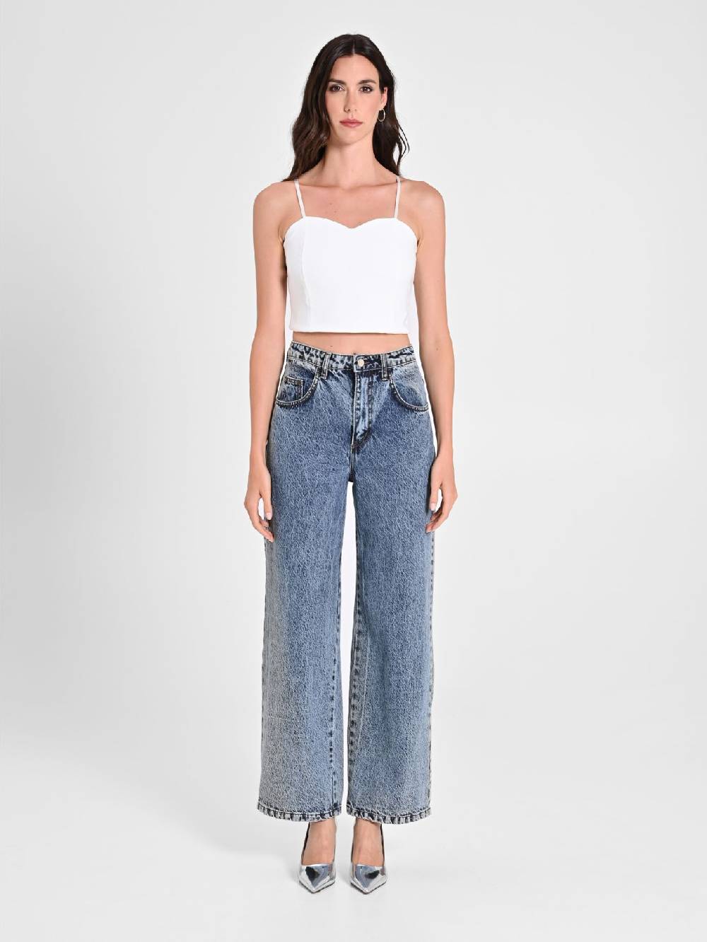 Rinascimento Crop Top Bianco con Scollo a Cuore In vendita