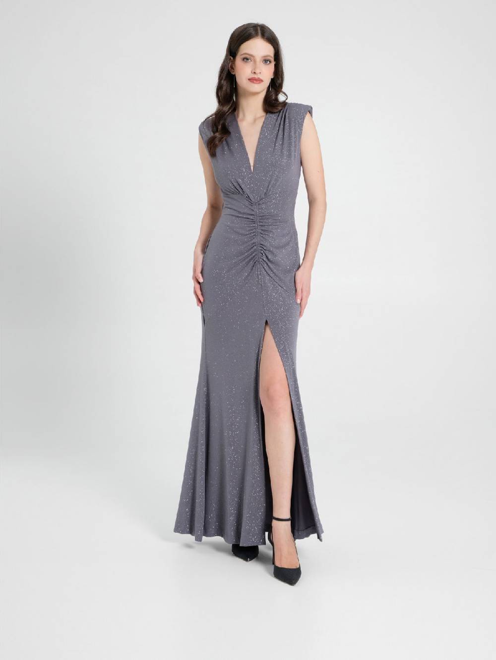 Rinascimento Abito Arriccio Microglitter Grigio Donna Spedizione Gratuita