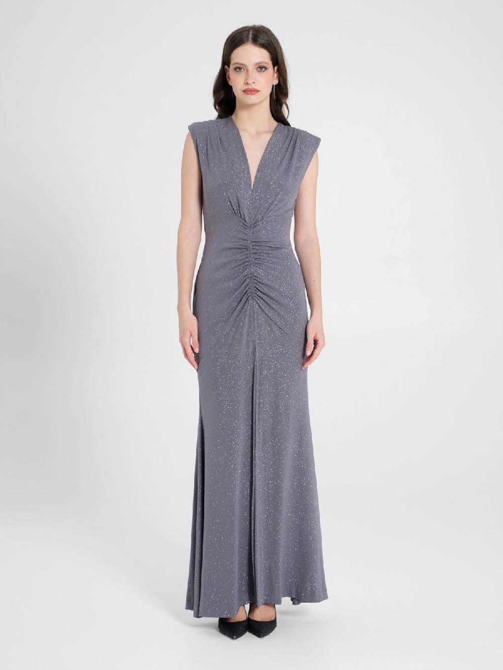 Rinascimento Abito Arriccio Microglitter Grigio Donna Spedizione Gratuita