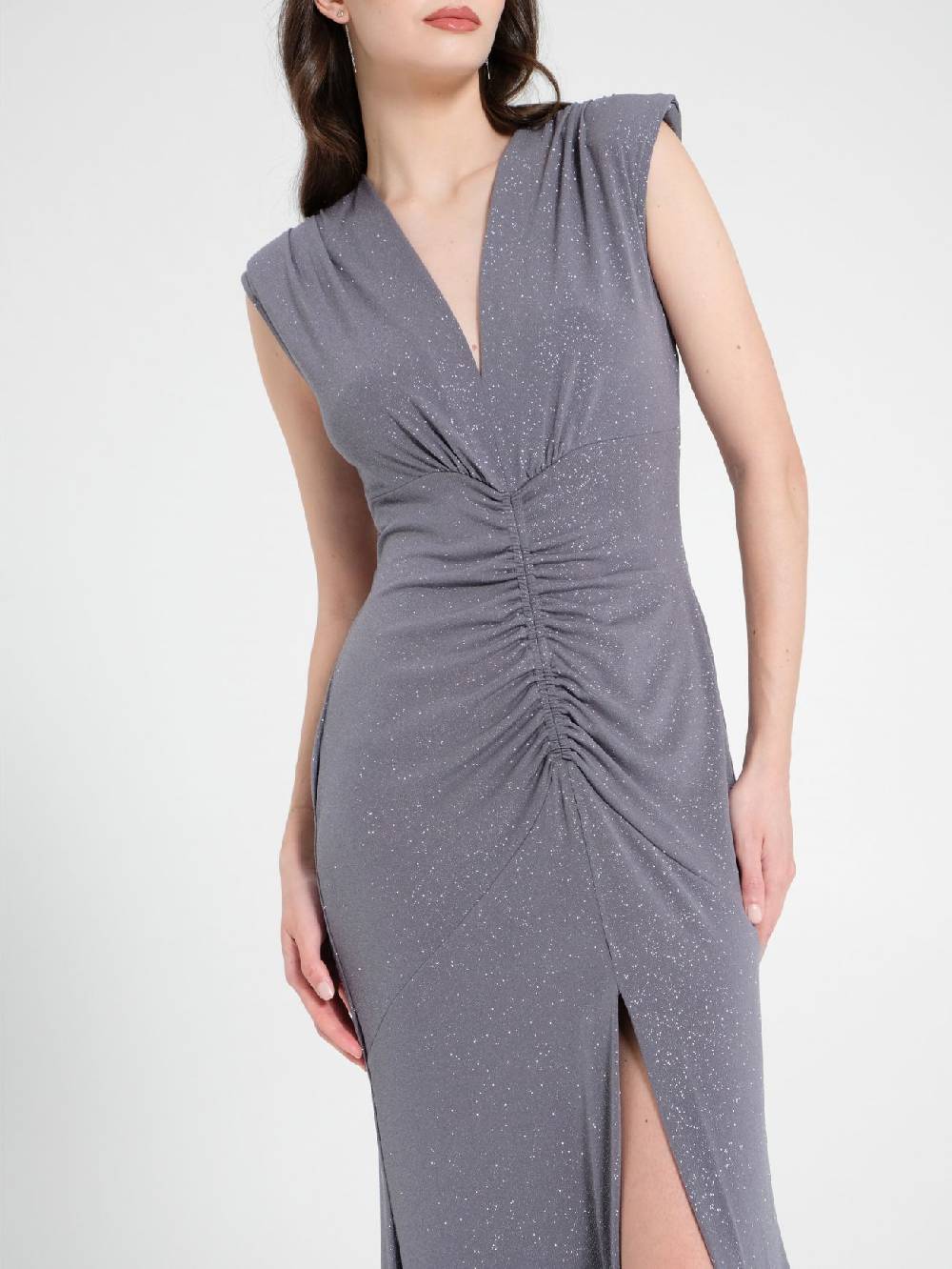 Rinascimento Abito Arriccio Microglitter Grigio Donna Spedizione Gratuita