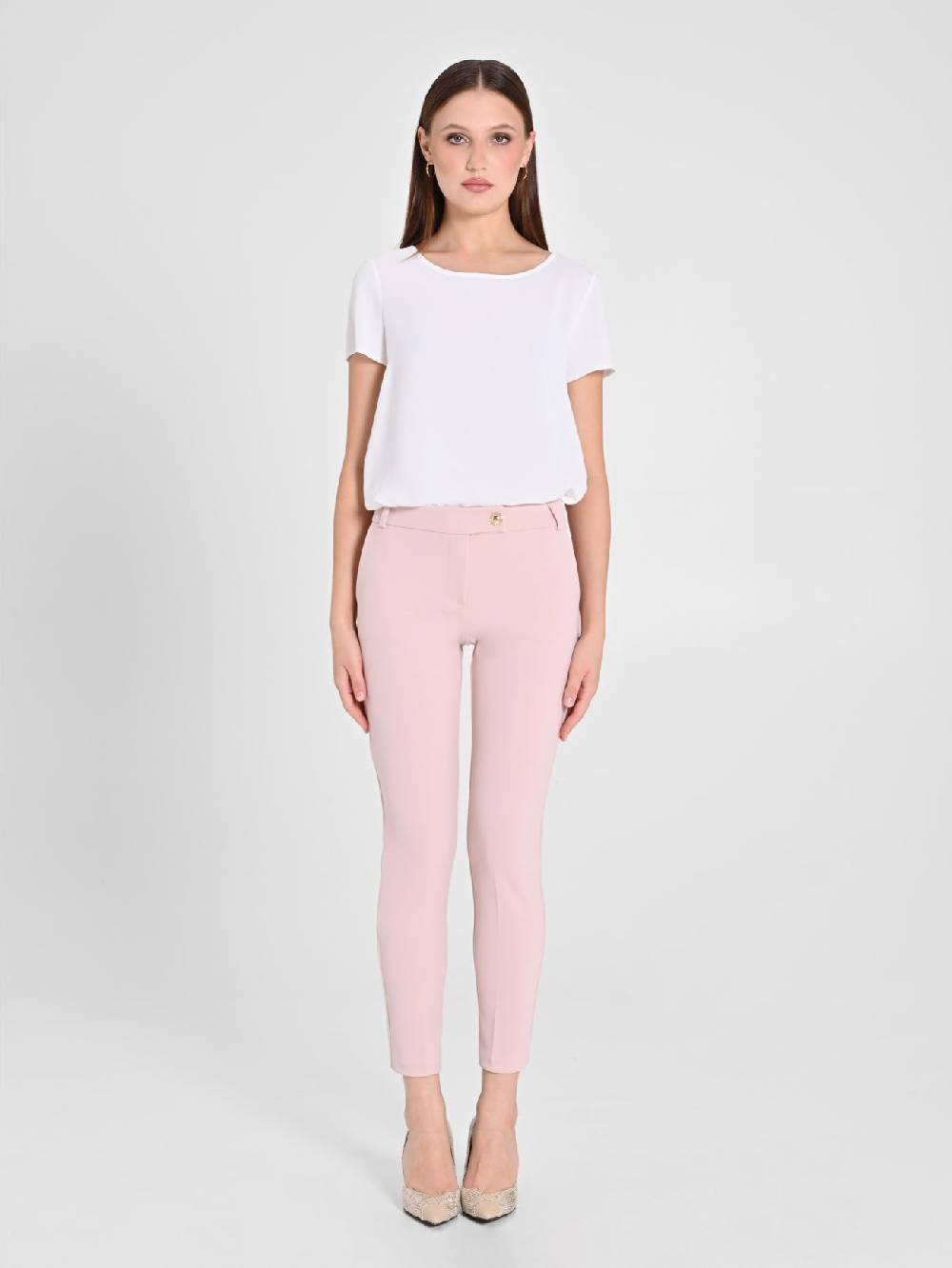 Rinascimento Pantaloni Straight in Scuba mano Crepe Rosa Vendita calda