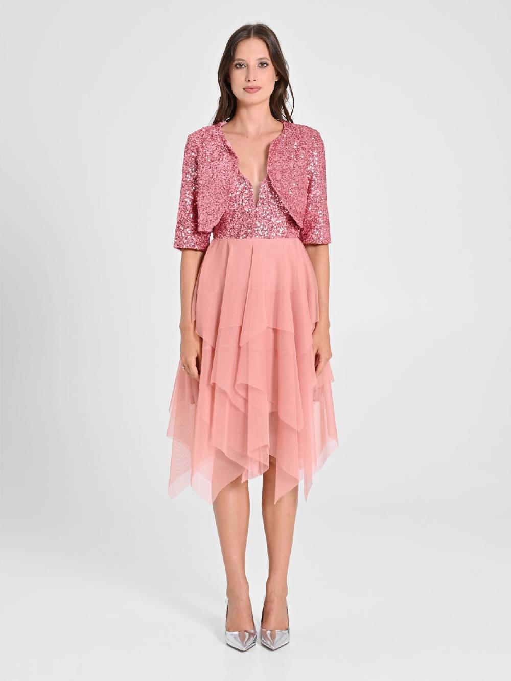 Rinascimento Coprispalle Aperto in Paillettes Rosa Latest fashion
