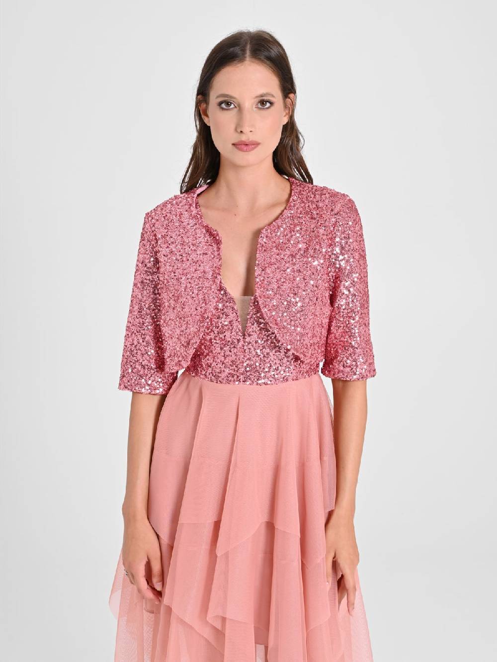 Rinascimento Coprispalle Aperto in Paillettes Rosa Latest fashion