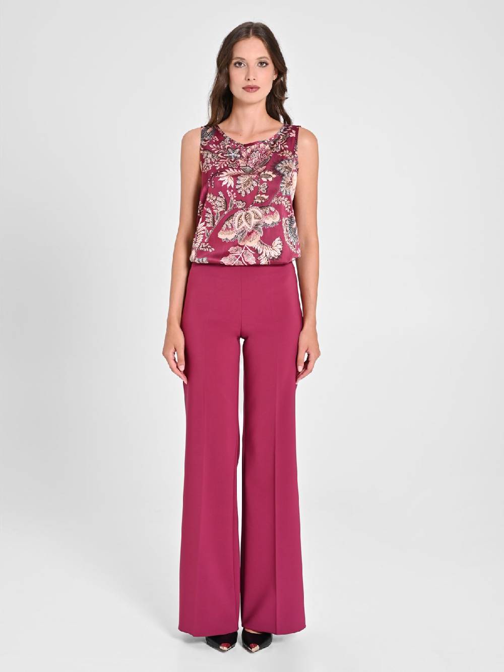 Rinascimento Pantaloni Palazzo in Tessuto Tecnico Bordeaux Donna Grandi sconti