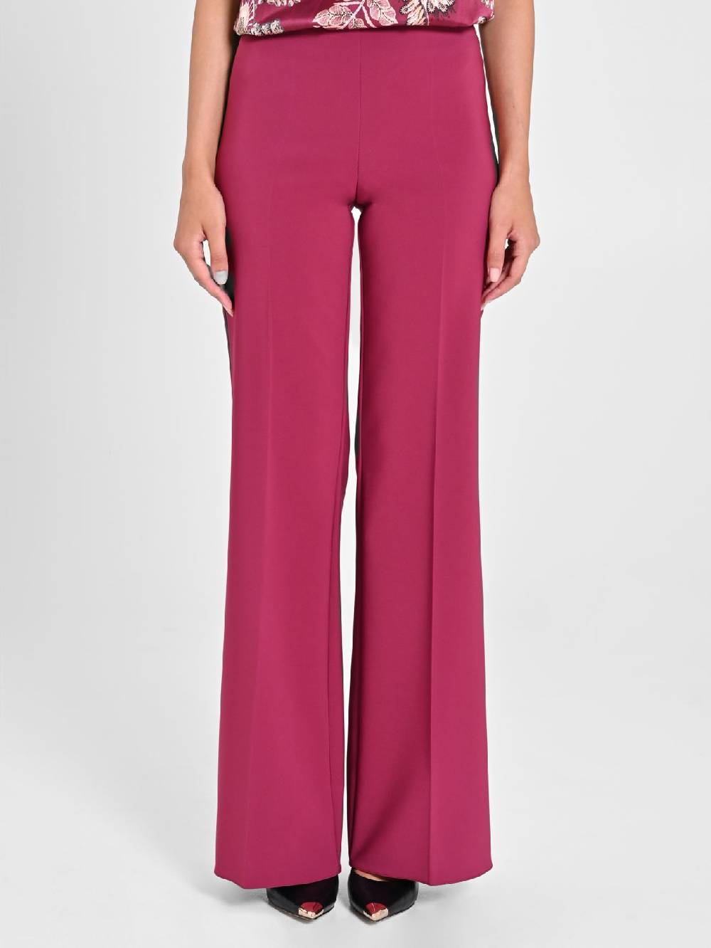 Rinascimento Pantaloni Palazzo in Tessuto Tecnico Bordeaux Donna Grandi sconti