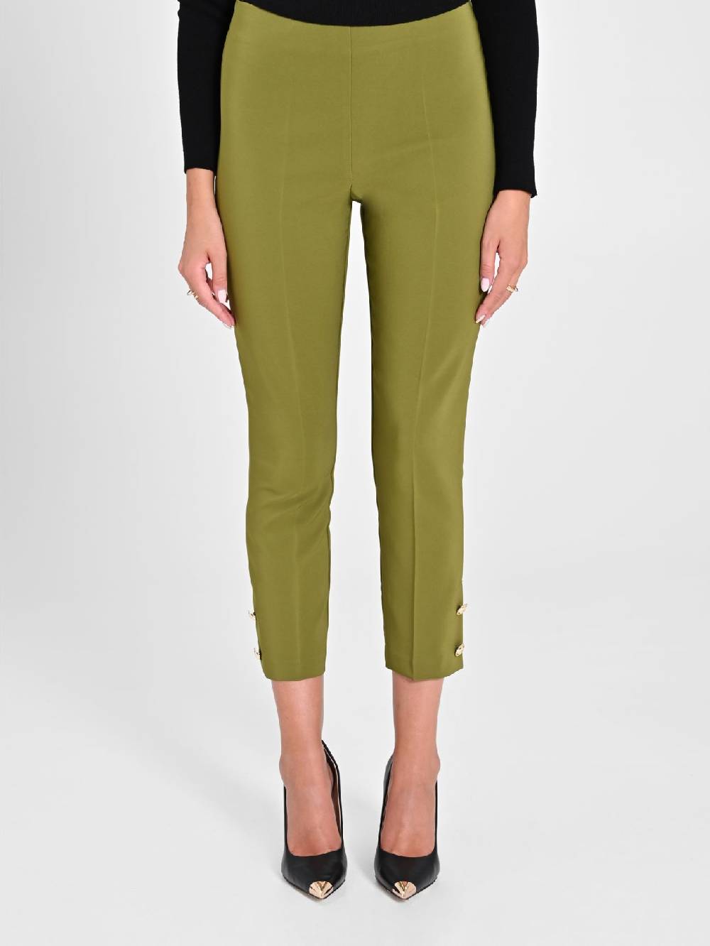 Rinascimento Pantaloni Slim in Tessuto Tecnico Verde Muschio Comprane uno, ottenene uno gratis
