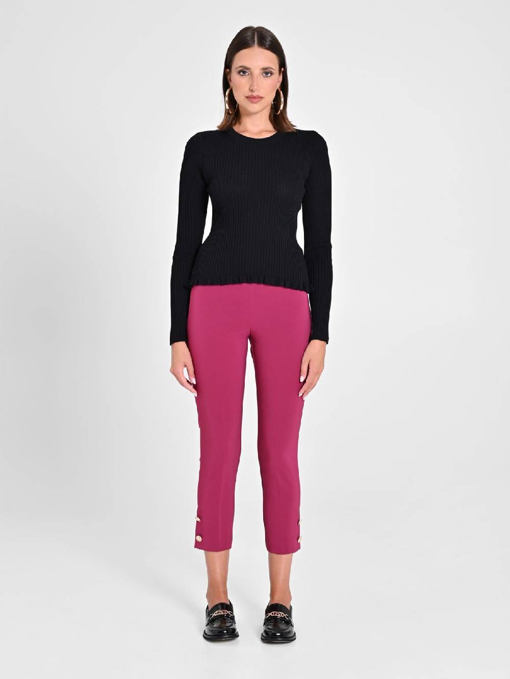 Rinascimento Pantaloni Slim in Tessuto Tecnico Bordeaux Offerte speciali