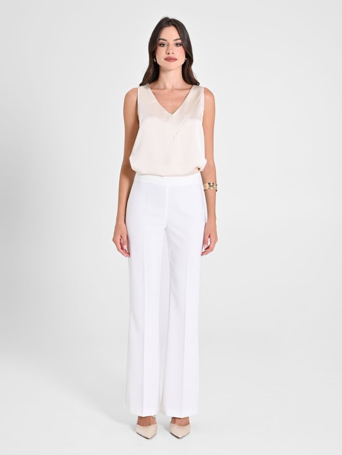 Rinascimento Pantaloni Mid Flared in Tessuto Tecnico Bianco Nuovo