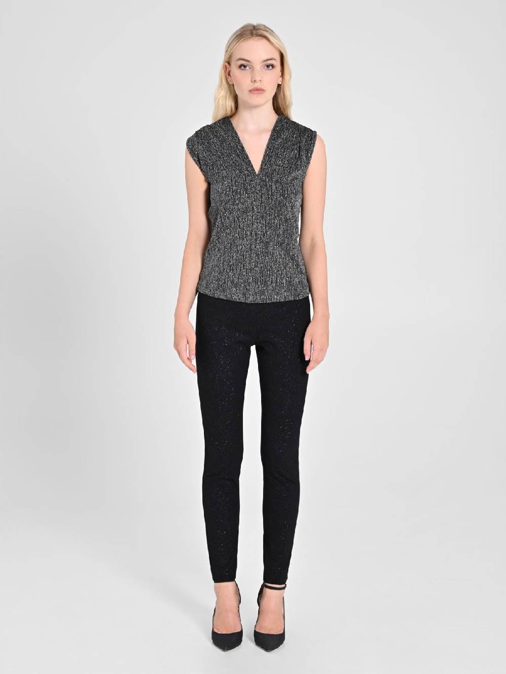 Rinascimento Top Nero & Argento Lurex Shopping Online