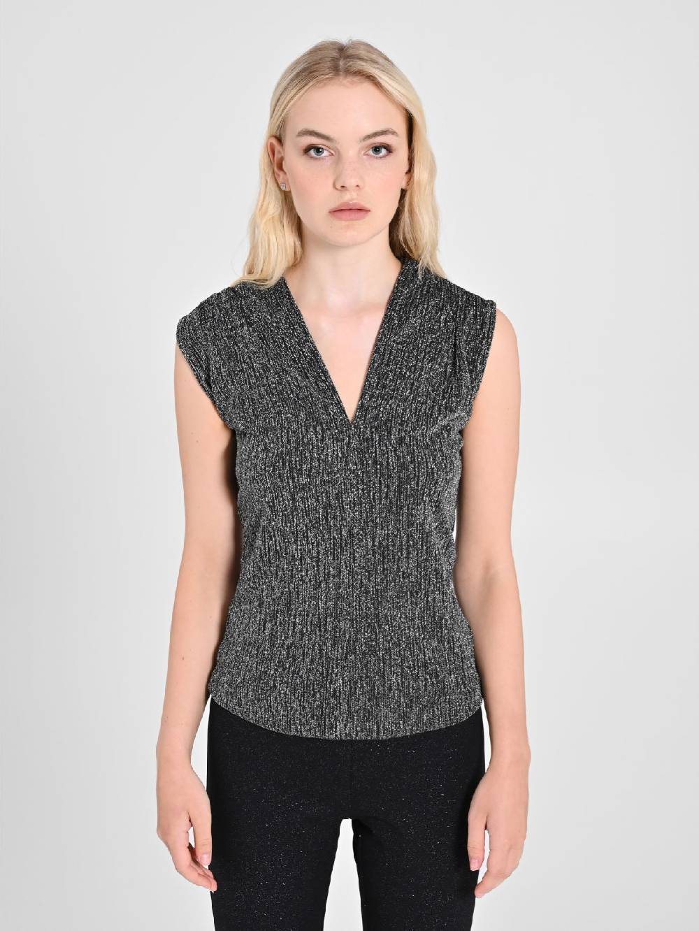 Rinascimento Top Nero & Argento Lurex Shopping Online