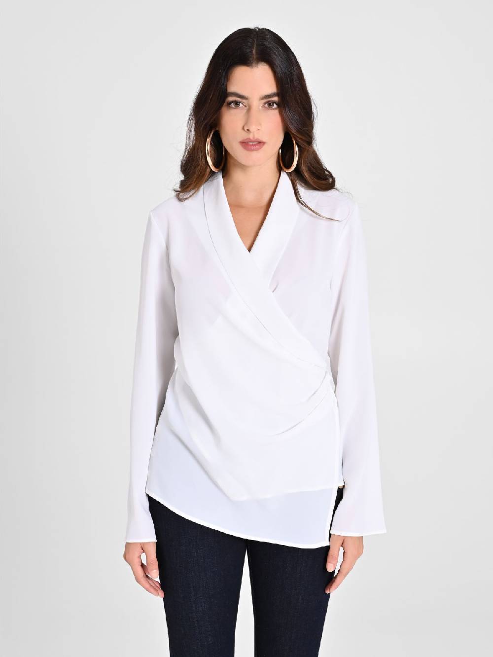 Rinascimento Blusa Bianca con Drappeggio Sconto