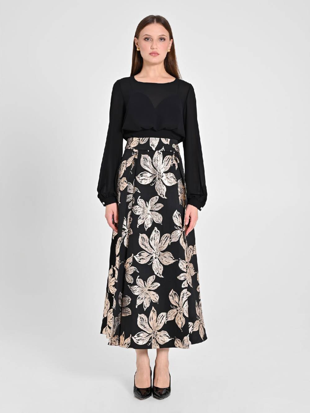 Rinascimento Gonna Fiori Dorati Jacquard Moda
