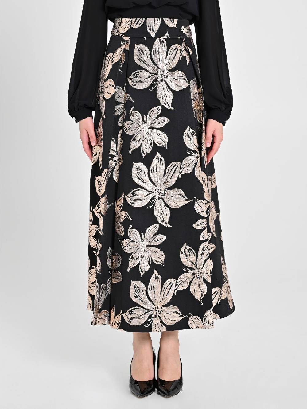 Rinascimento Gonna Fiori Dorati Jacquard Moda