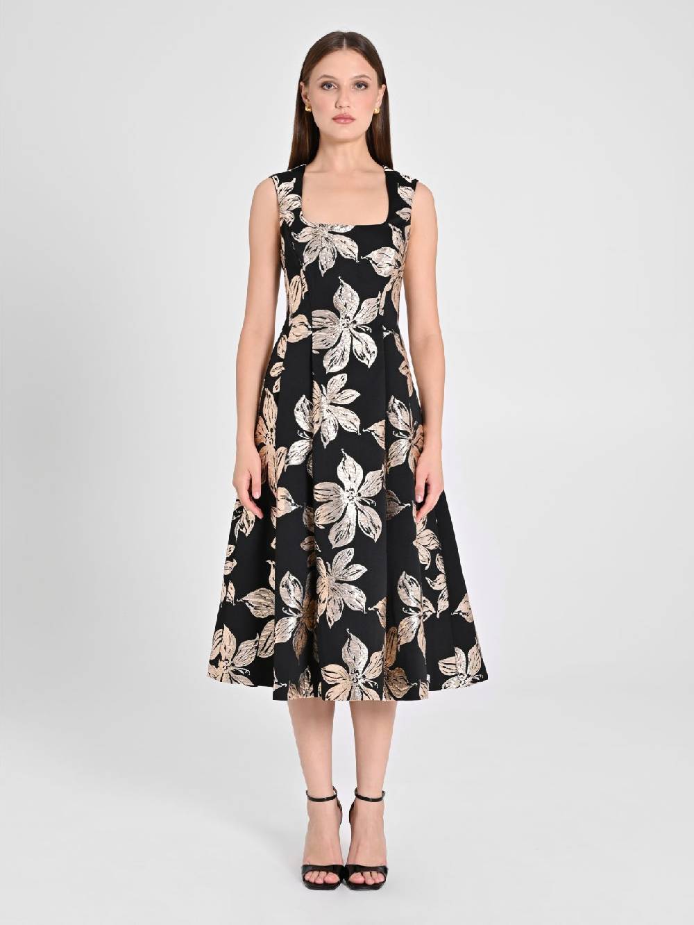 Rinascimento Abito Fiori Dorati Jacquard Sconto di tempo limitato