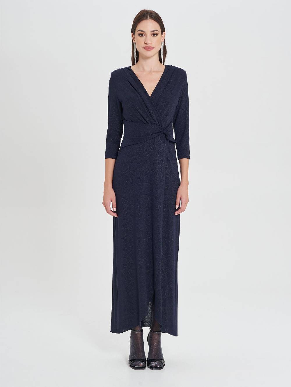 Rinascimento Abito Lungo Blu Lurex Grande vendita