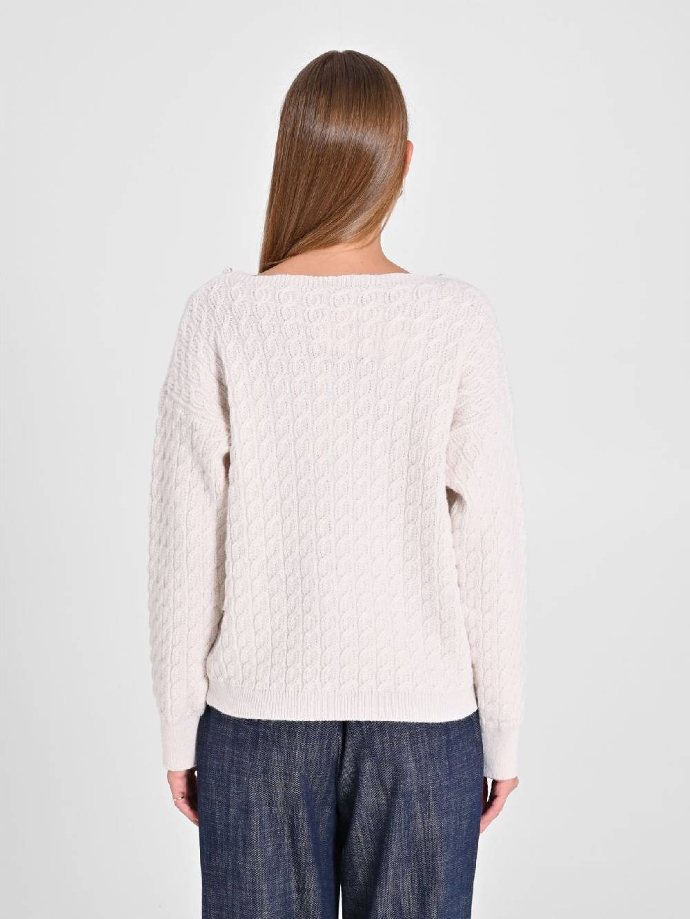 Rinascimento Maglione Bianco scollo Perle Sconti VIP