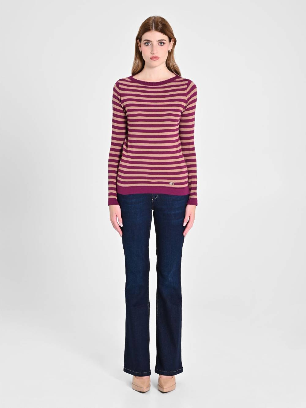 Rinascimento Maglioncino a Righe Beige & Bordeaux Black Friday Prezzi