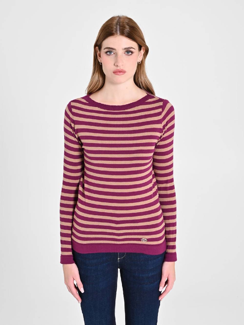 Rinascimento Maglioncino a Righe Beige & Bordeaux Black Friday Prezzi