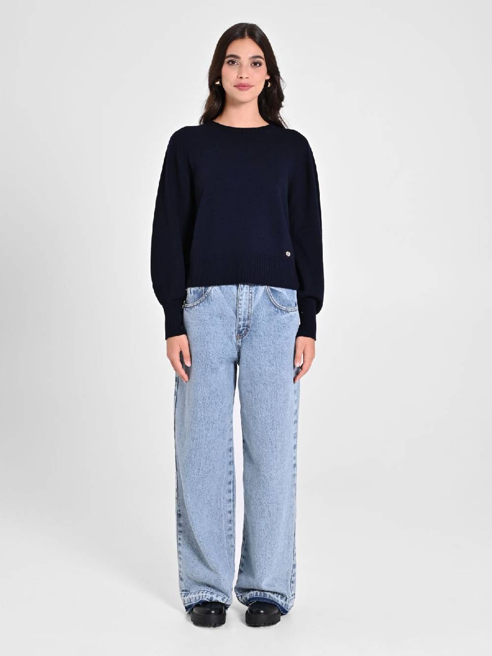 Rinascimento Maglioncino Lana Merino Extrafine Blu Donna Italia