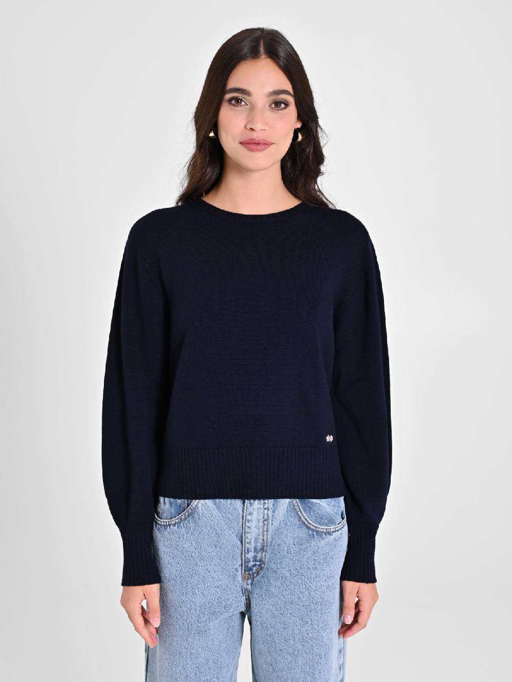 Rinascimento Maglioncino Lana Merino Extrafine Blu Donna Italia