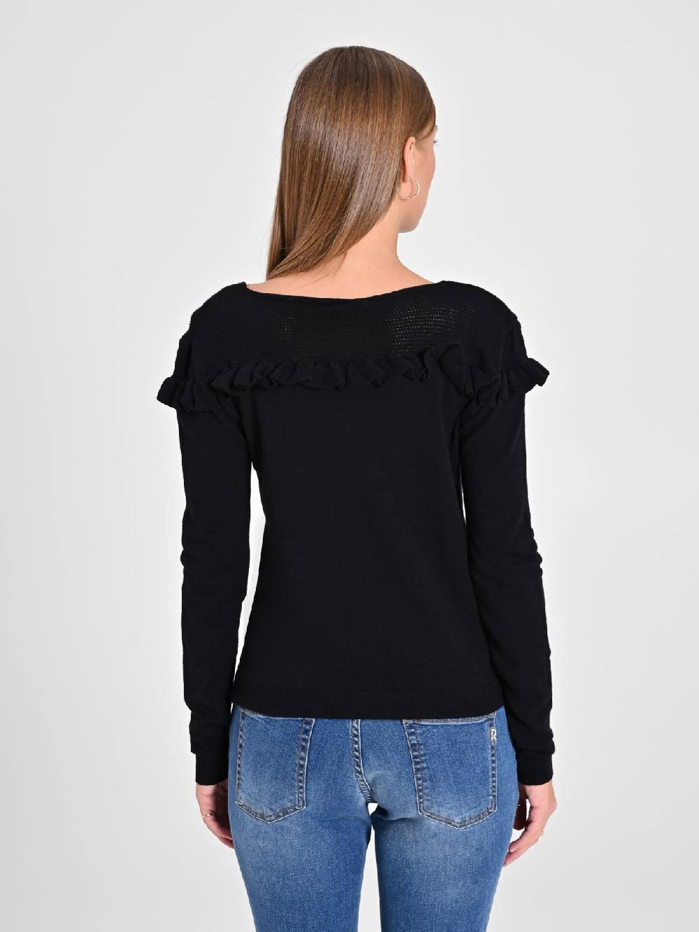 Rinascimento Cardigan Nero con Rouches Consegna Veloce