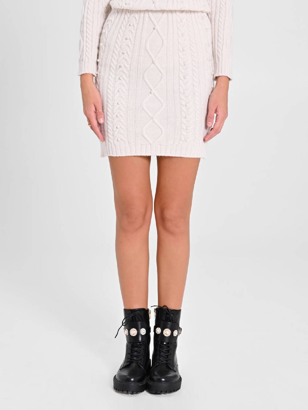Rinascimento Gonna in Maglia Bianca con Perle Fino Al -60%