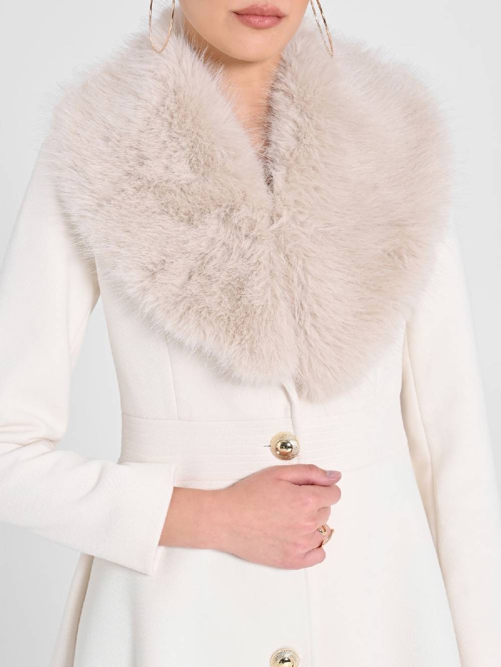 Rinascimento Cappotto Bianco con Collo effetto Pelliccia Shopping Online