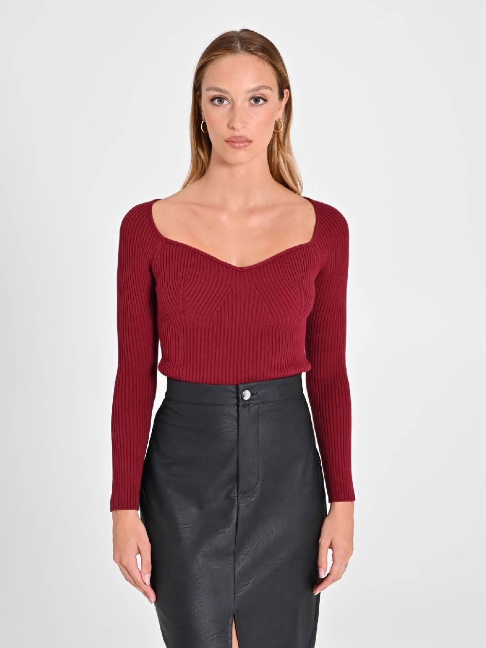 Rinascimento Maglia Bordeaux con Scollo a Cuore Hotsell