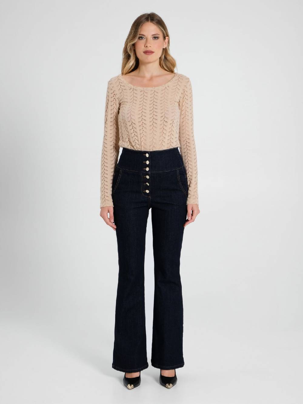Rinascimento Jeans Flared a Vita Alta Vendite Flash