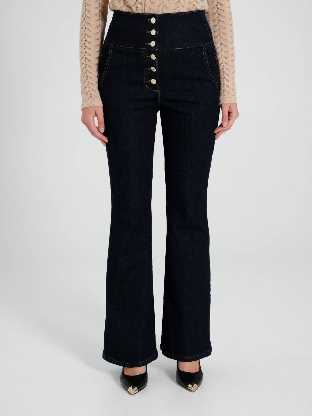 Rinascimento Jeans Flared a Vita Alta Vendite Flash