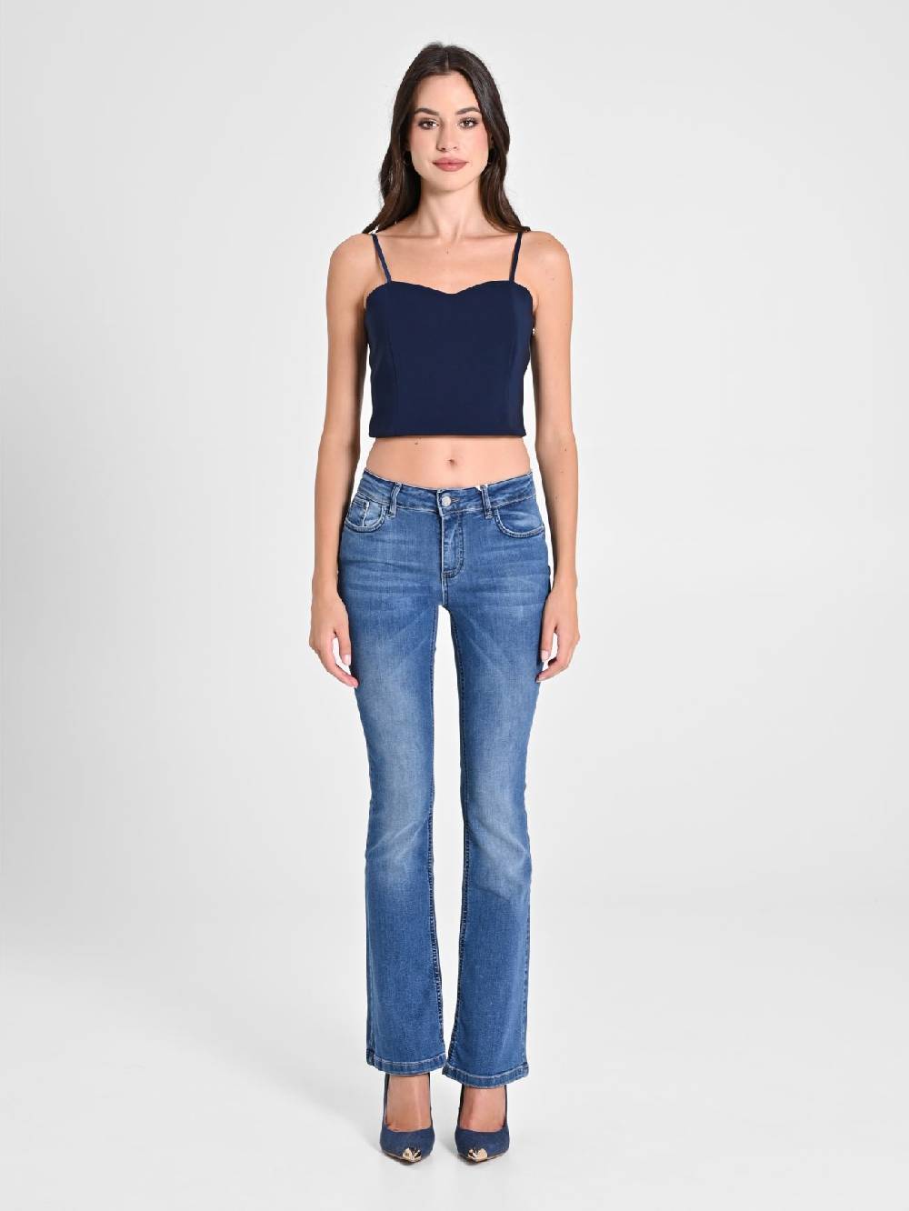 Rinascimento Crop Top Blu con Scollo a Cuore Negozio online di fabbrica