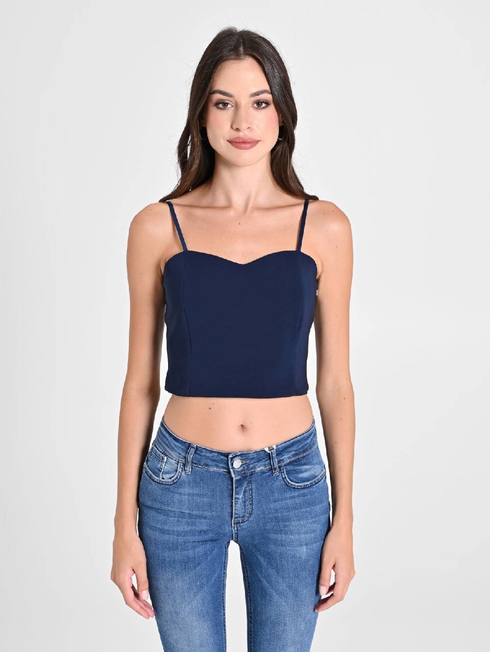 Rinascimento Crop Top Blu con Scollo a Cuore Negozio online di fabbrica