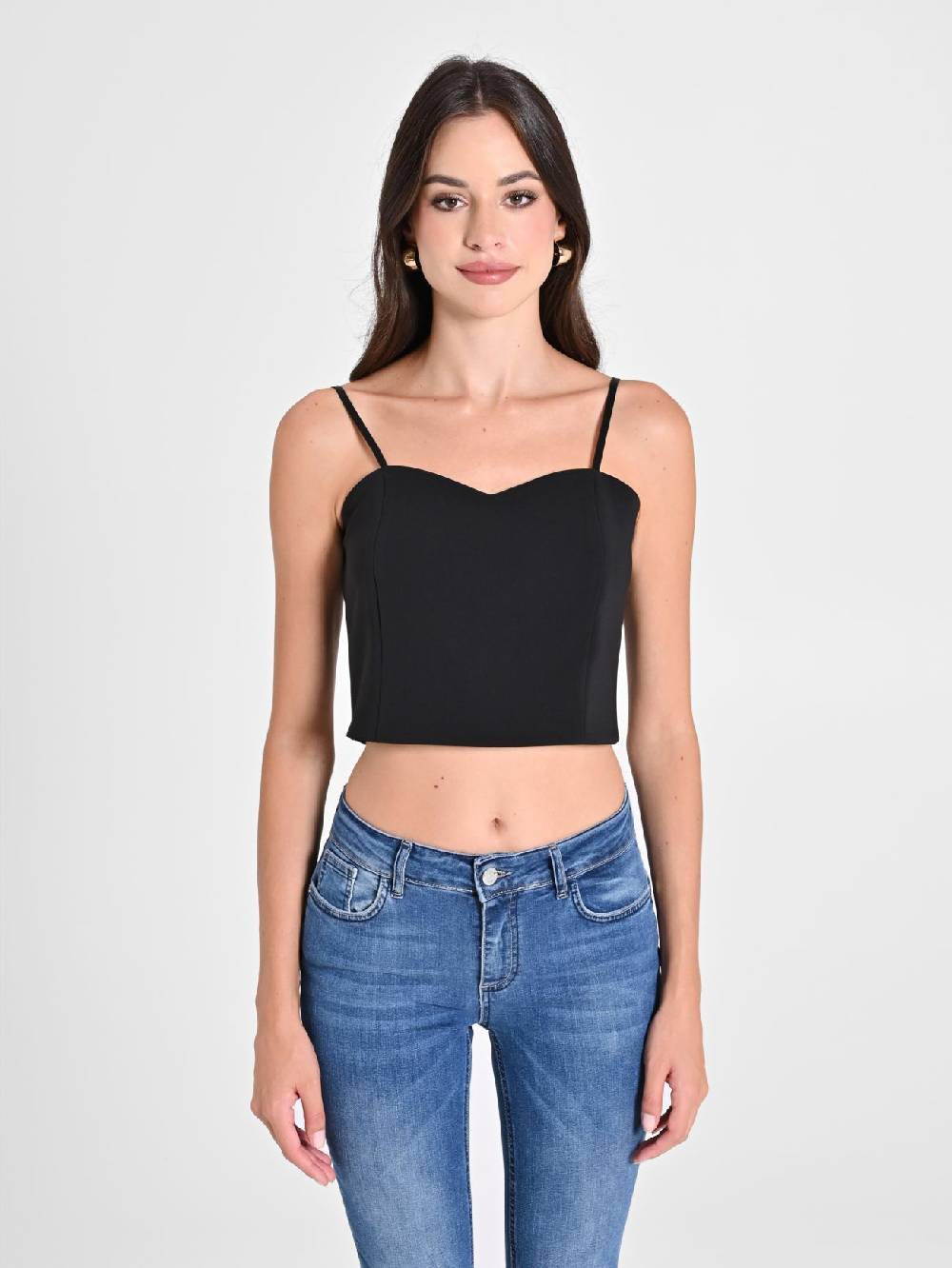 Rinascimento Crop Top Nero con Scollo a Cuore Prezzo di fabbrica