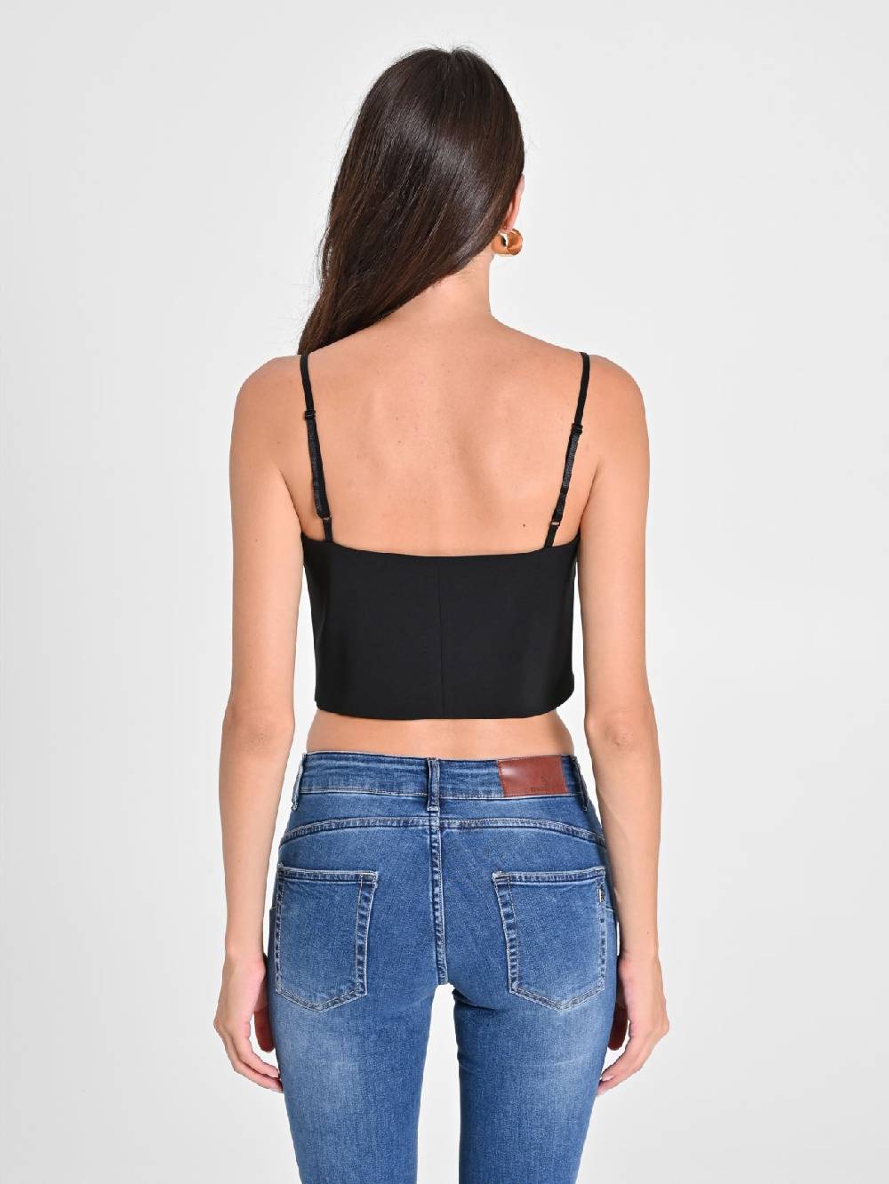 Rinascimento Crop Top Nero con Scollo a Cuore Prezzo di fabbrica