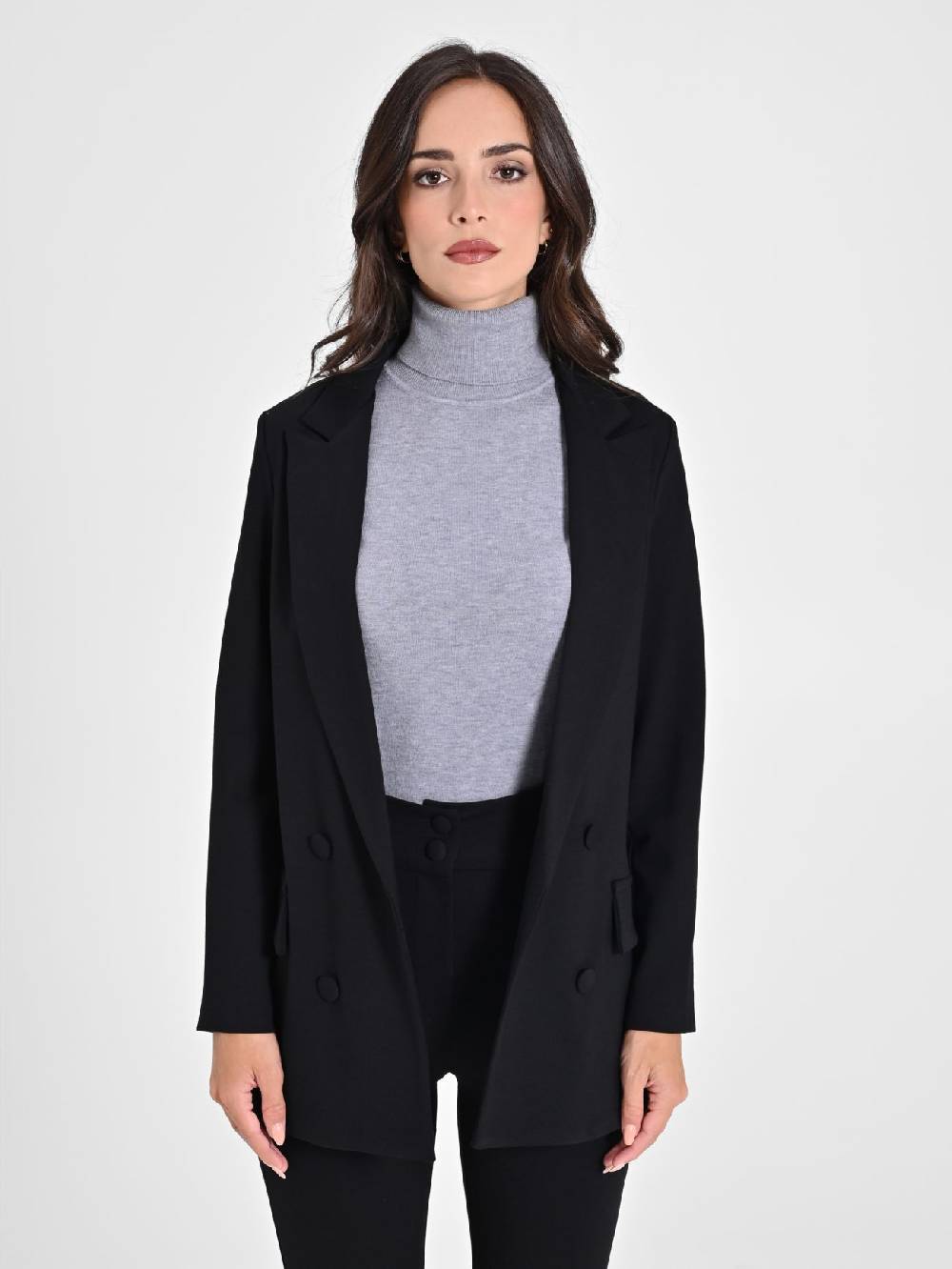 Rinascimento Giacca Aperta in Punto Milano Nero Latest fashion