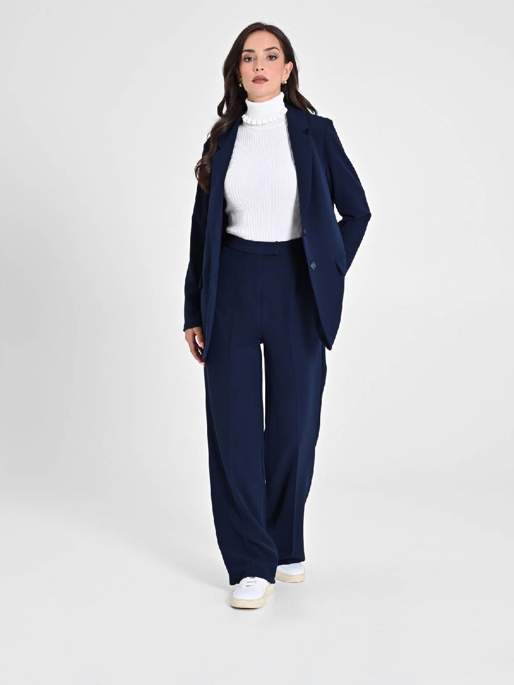 Rinascimento Pantalone Palazzo Blu in Crepe Promozione temporanea