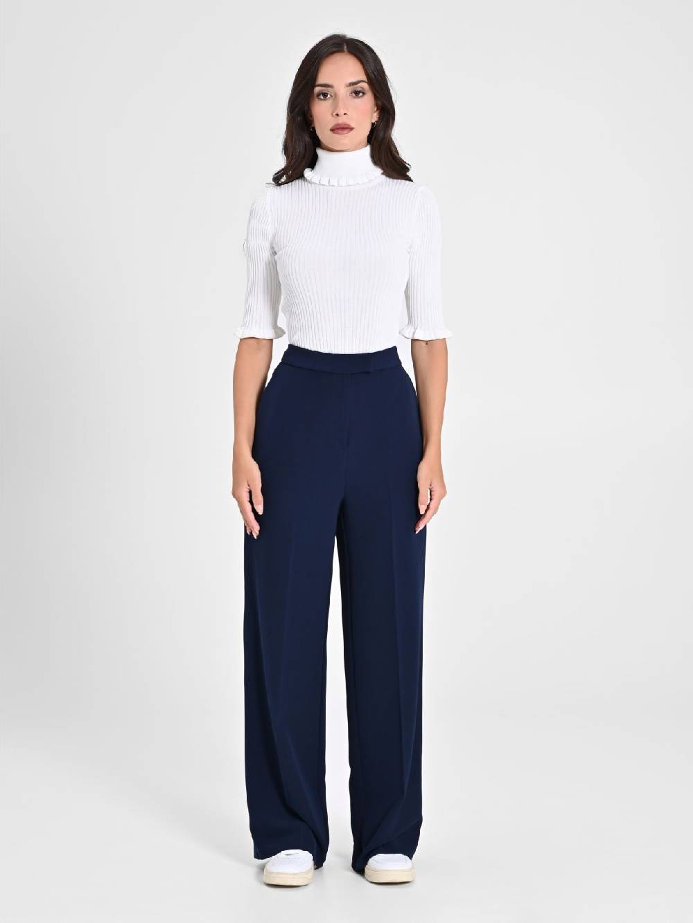 Rinascimento Pantalone Palazzo Blu in Crepe Promozione temporanea