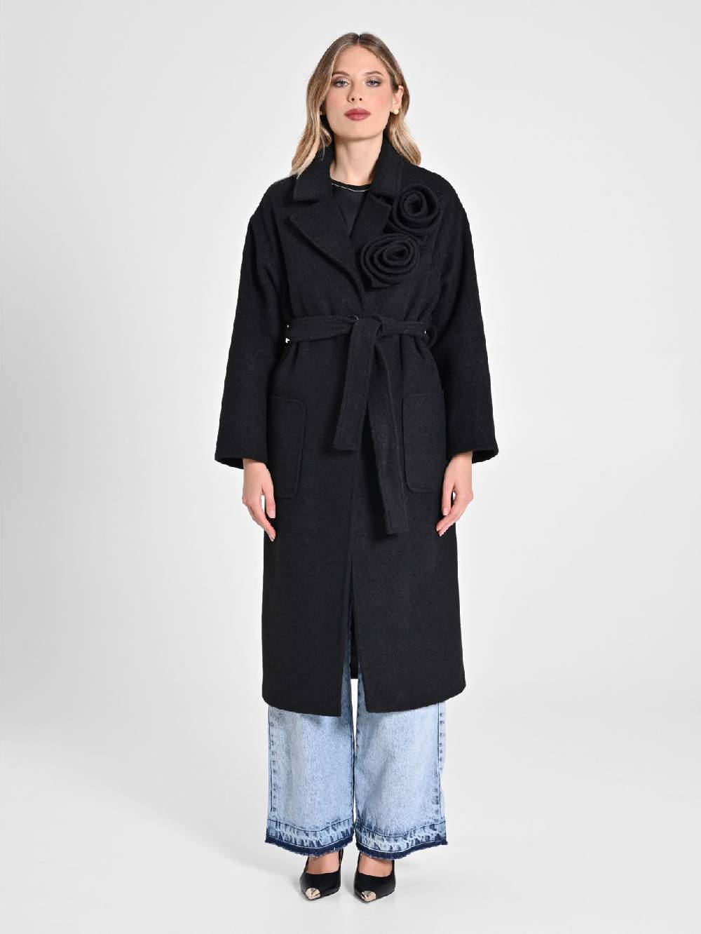 Rinascimento Cappotto Lungo con Rose Enormi sconti