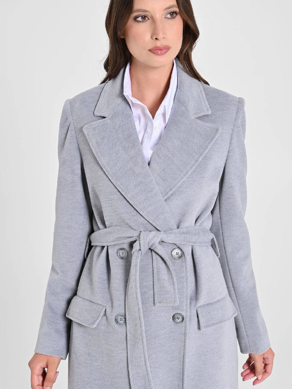 Rinascimento Maxi Cappotto Grigio con Cintura Acquista Ora
